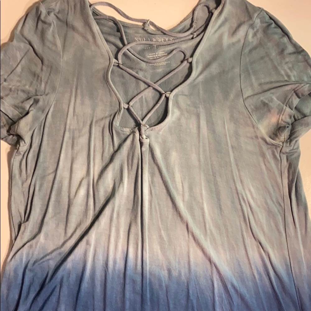 Blue Tie-Dye American Eagle V-neck T-shirt